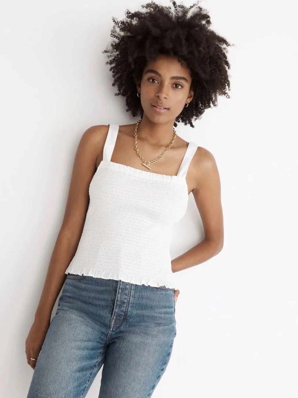 Madewell Lucie Smocked Tank Top Eyelet White
